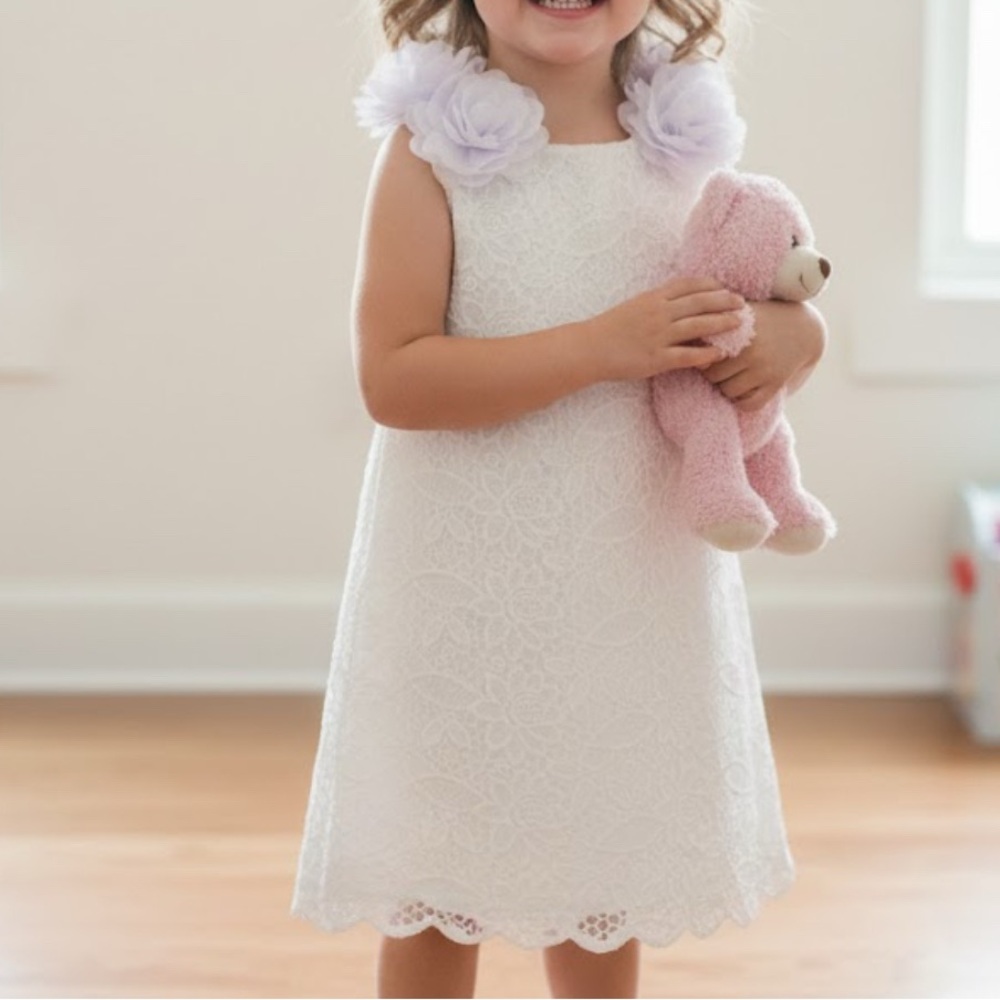 Janie and Jack White Lace Dress with Lavender Accents